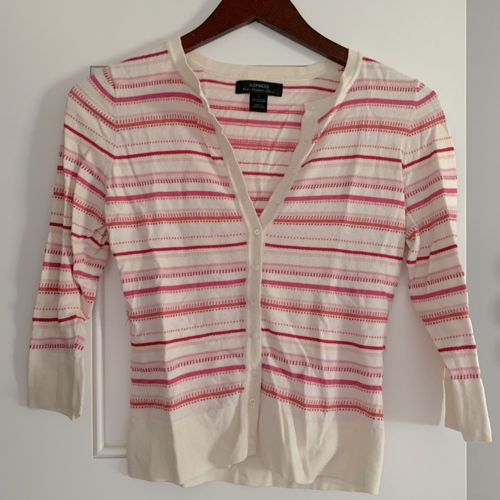 Vintage Express Small ivory striped cardigan shrug